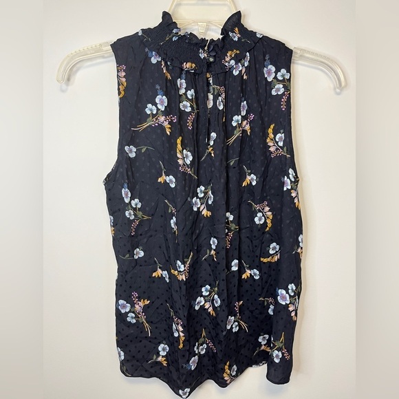 Rebecca Taylor Button Back Keyhole High Neck Silk Swiss Dot Floral Blouse Sz M - Picture 8 of 9